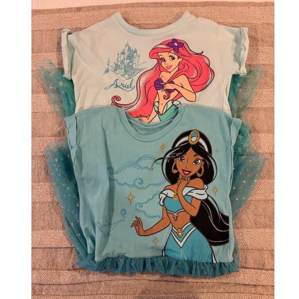 Disney Princess Ariel & Jasmine Tulle Dresses 5T Bundle Glitter Costumes